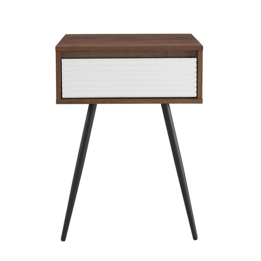 Contemporary Fluted Drawer Side Table - Dark Walnut
