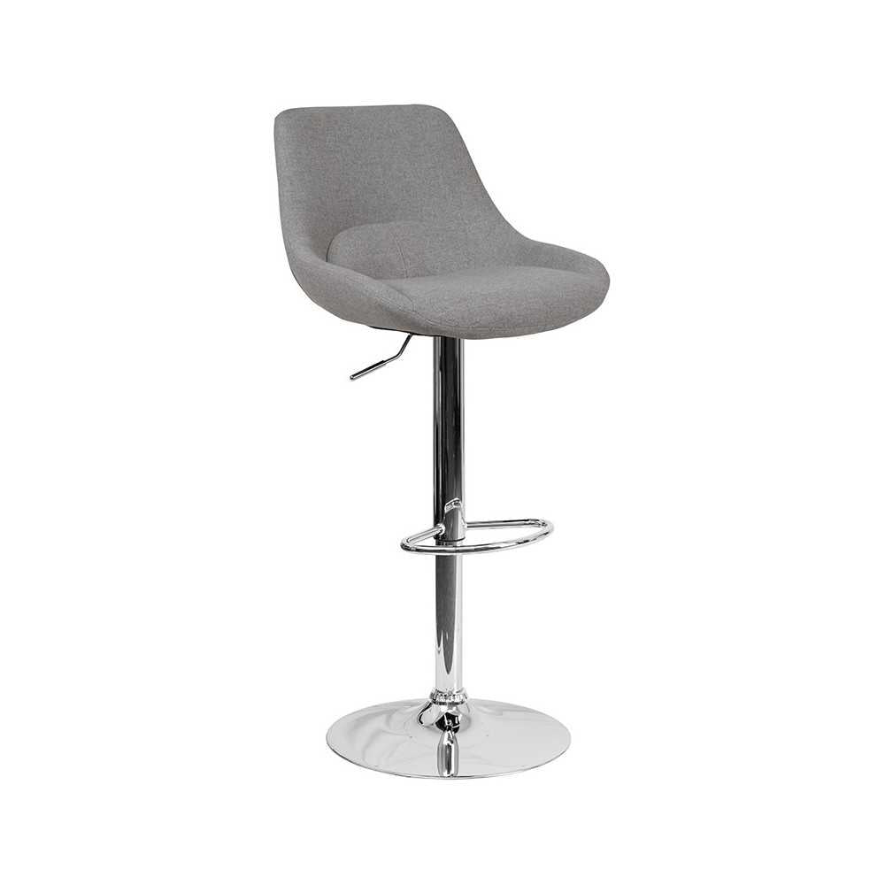 Contemporary Gray Fabric Adjustable Height Barstool with Chrome Base