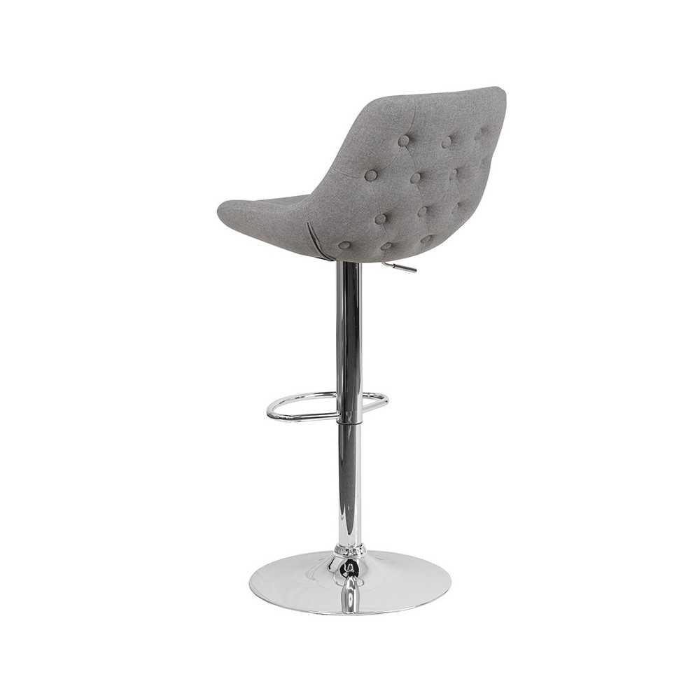 Contemporary Gray Fabric Adjustable Height Barstool with Chrome Base