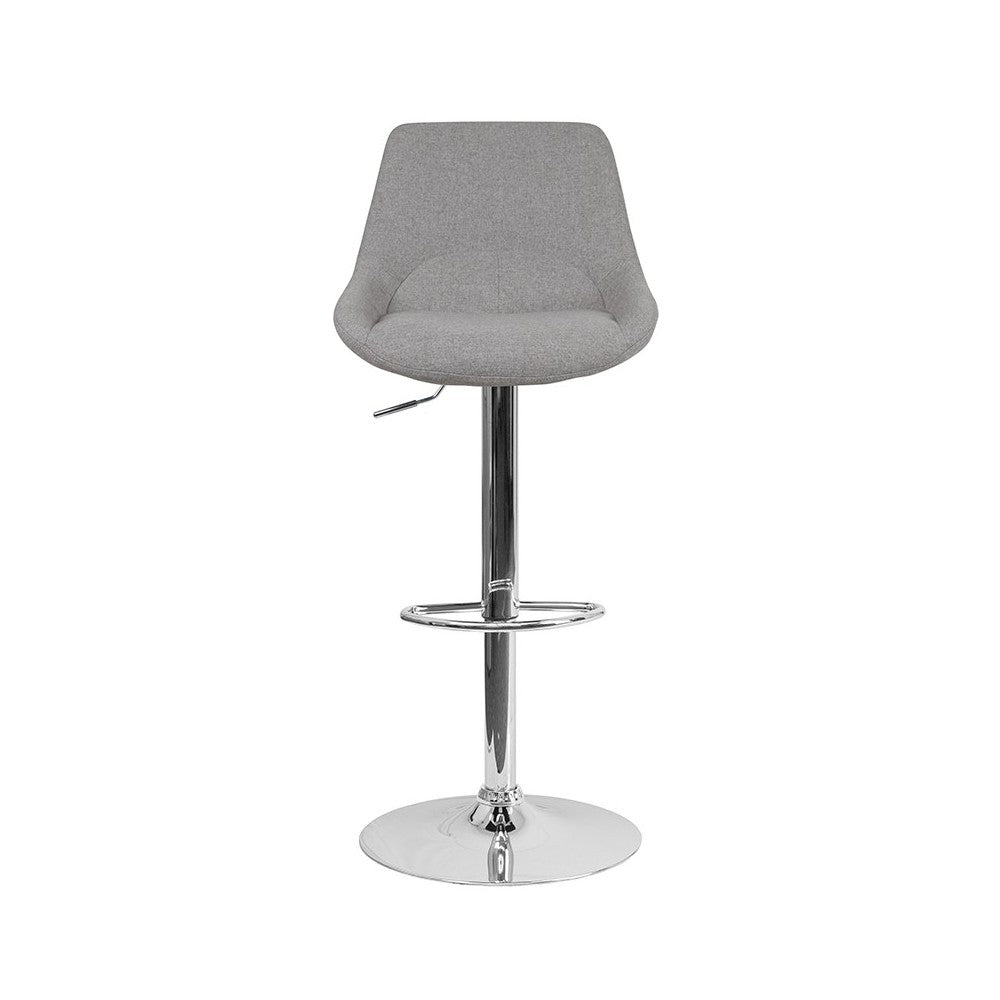 Contemporary Gray Fabric Adjustable Height Barstool with Chrome Base