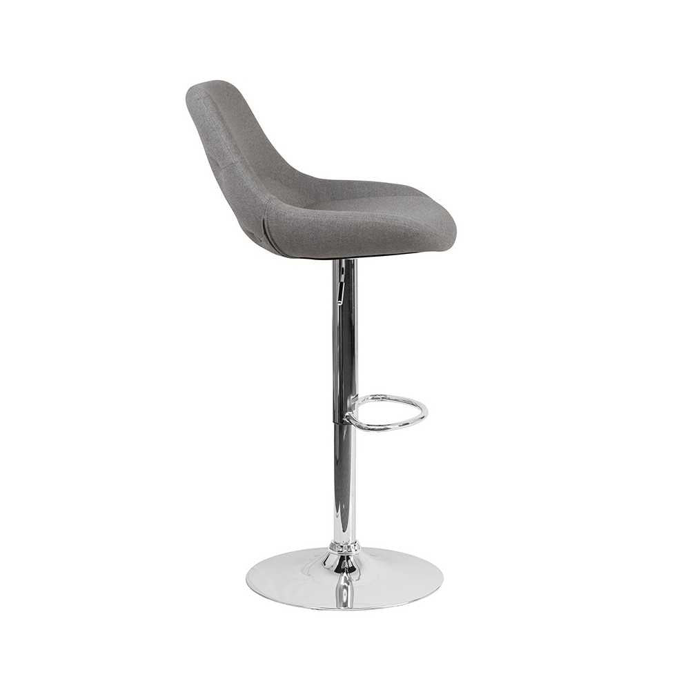 Contemporary Gray Fabric Adjustable Height Barstool with Chrome Base