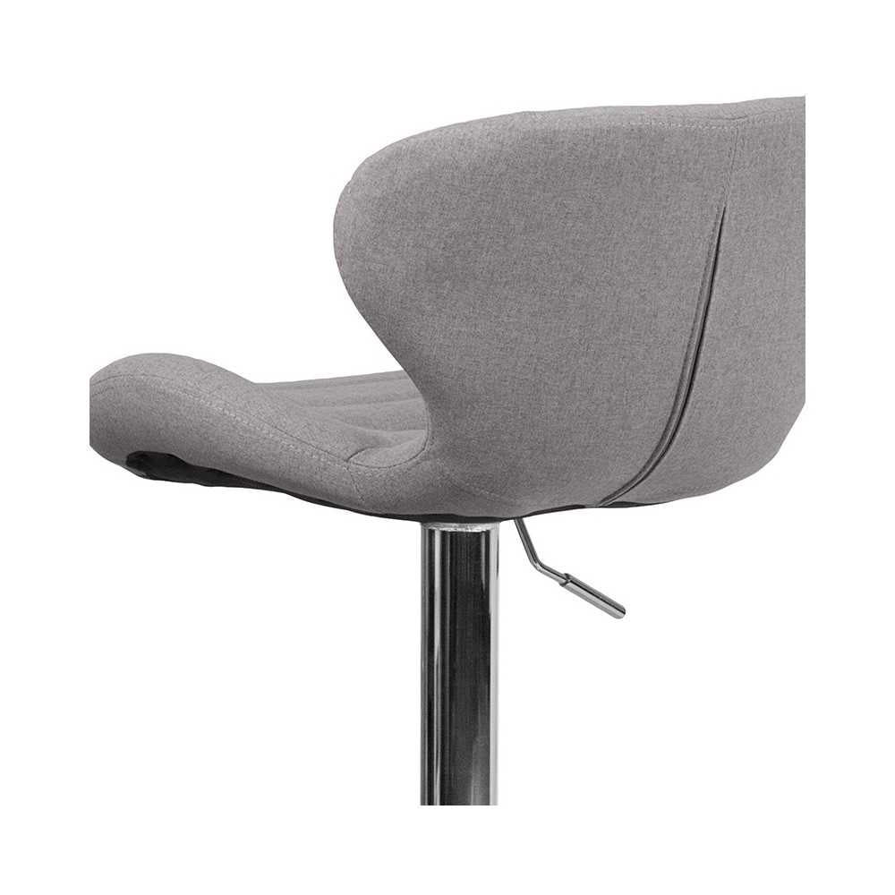 Contemporary Gray Fabric Adjustable Height Barstool with Curved Back and Chrome Base