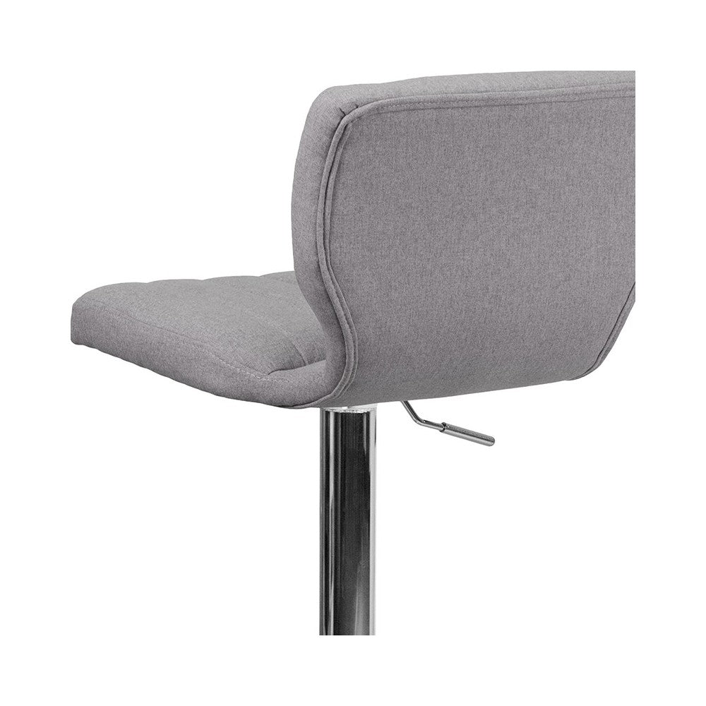 Contemporary Gray Fabric Adjustable Height Barstool with Vertical Stitch Back and Chrome Base