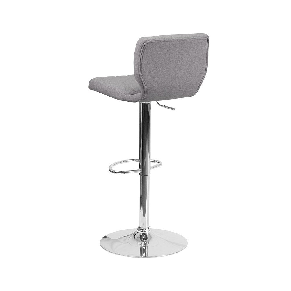 Contemporary Gray Fabric Adjustable Height Barstool with Vertical Stitch Back and Chrome Base