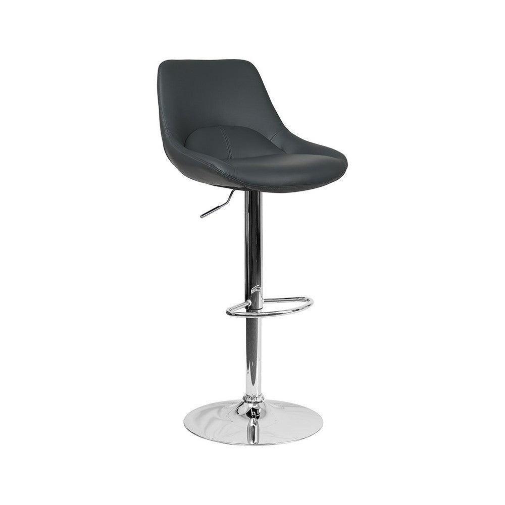 Contemporary Gray Vinyl Adjustable Height Barstool with Chrome Base