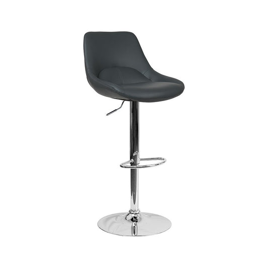 Contemporary Gray Vinyl Adjustable Height Barstool with Chrome Base