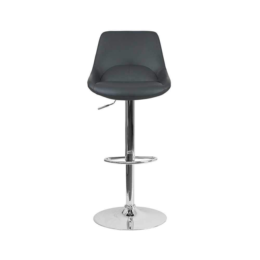 Contemporary Gray Vinyl Adjustable Height Barstool with Chrome Base