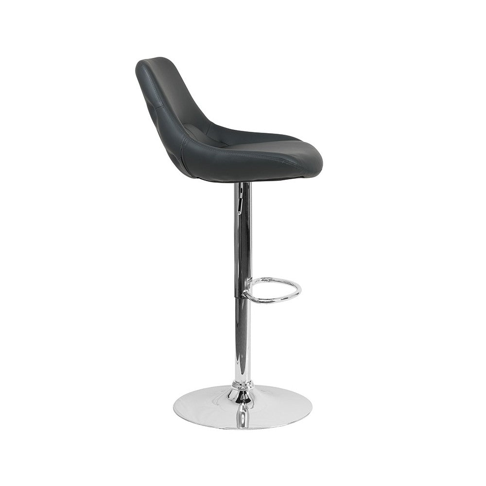 Contemporary Gray Vinyl Adjustable Height Barstool with Chrome Base