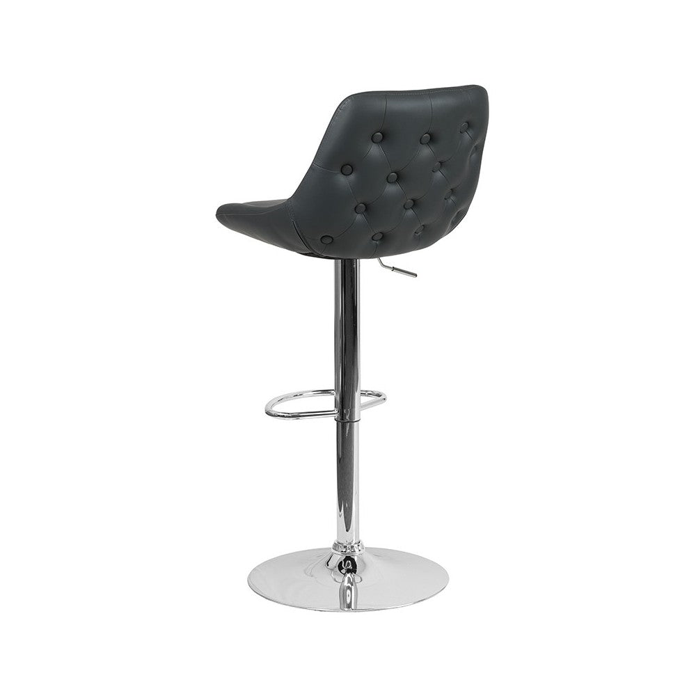 Contemporary Gray Vinyl Adjustable Height Barstool with Chrome Base