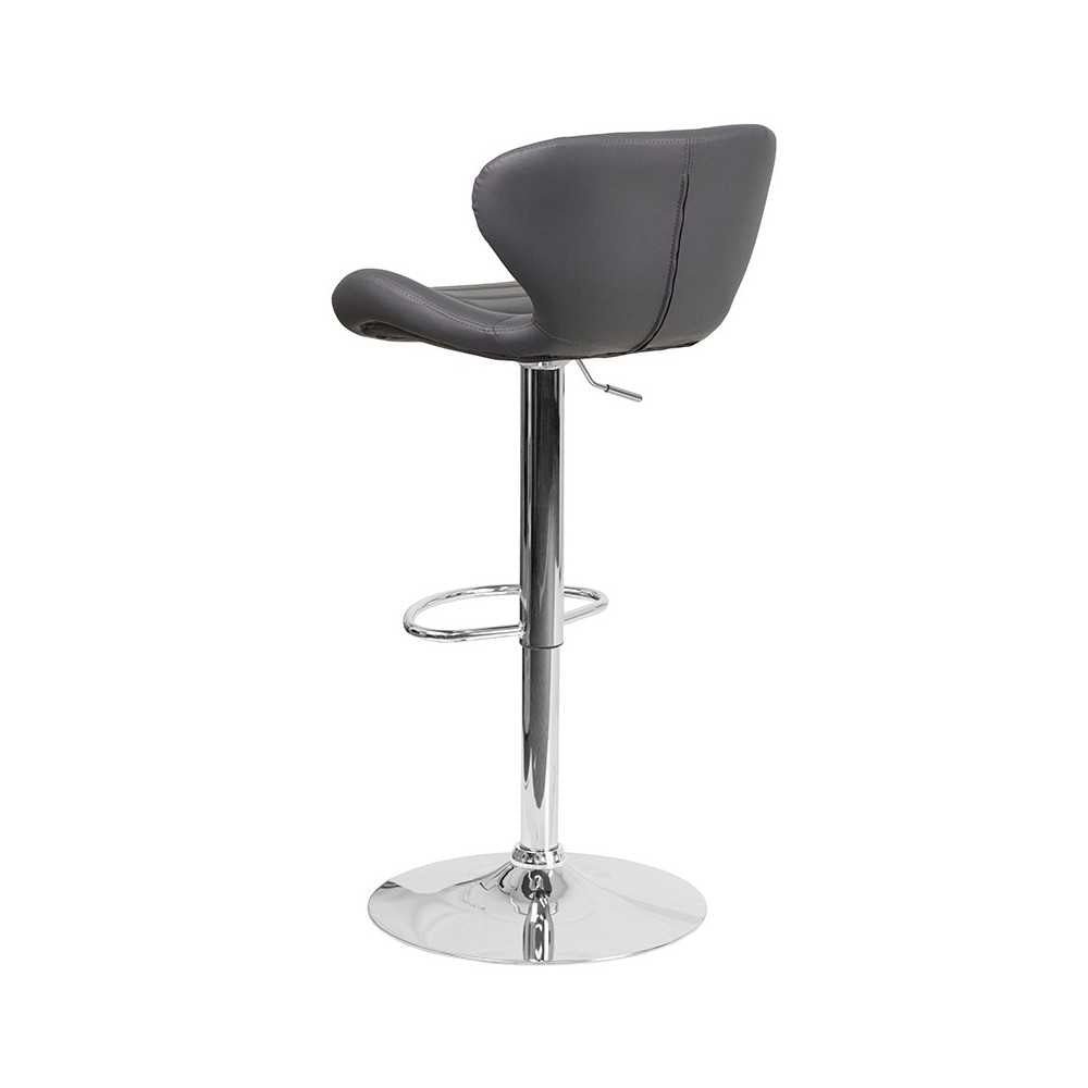 Contemporary Gray Vinyl Adjustable Height Barstool with Curved Back and Chrome Base