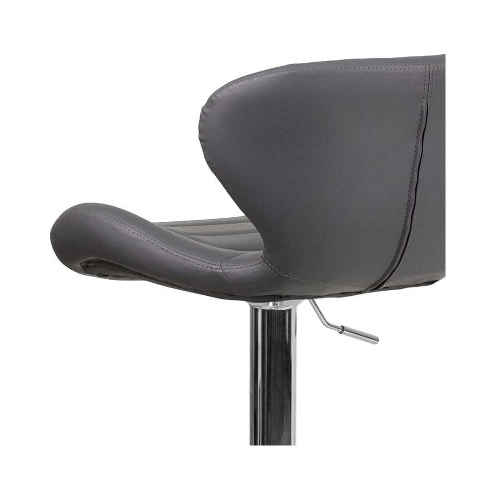 Contemporary Gray Vinyl Adjustable Height Barstool with Curved Back and Chrome Base