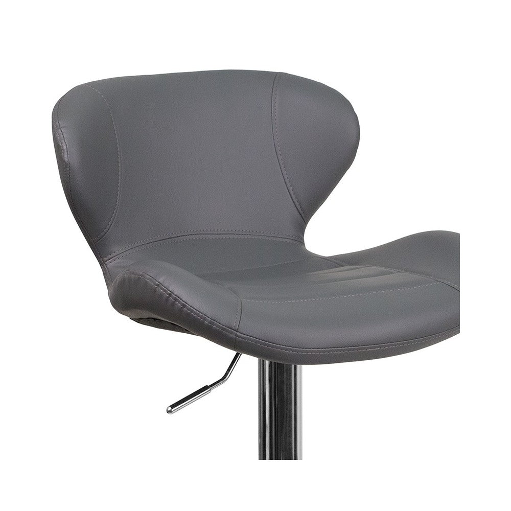 Contemporary Gray Vinyl Adjustable Height Barstool with Curved Back and Chrome Base