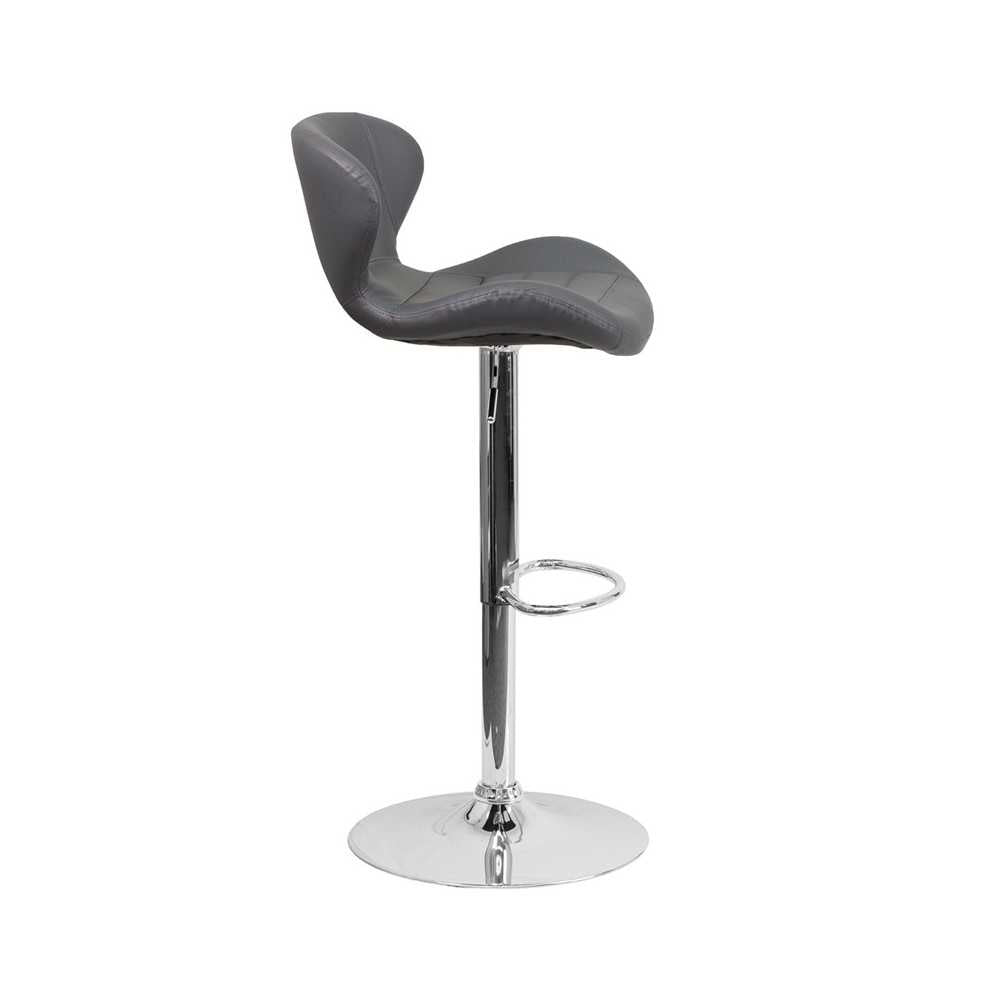 Contemporary Gray Vinyl Adjustable Height Barstool with Curved Back and Chrome Base