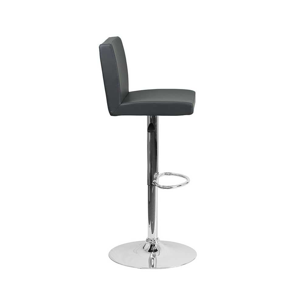 Contemporary Gray Vinyl Adjustable Height Barstool with Panel Back and Chrome Base