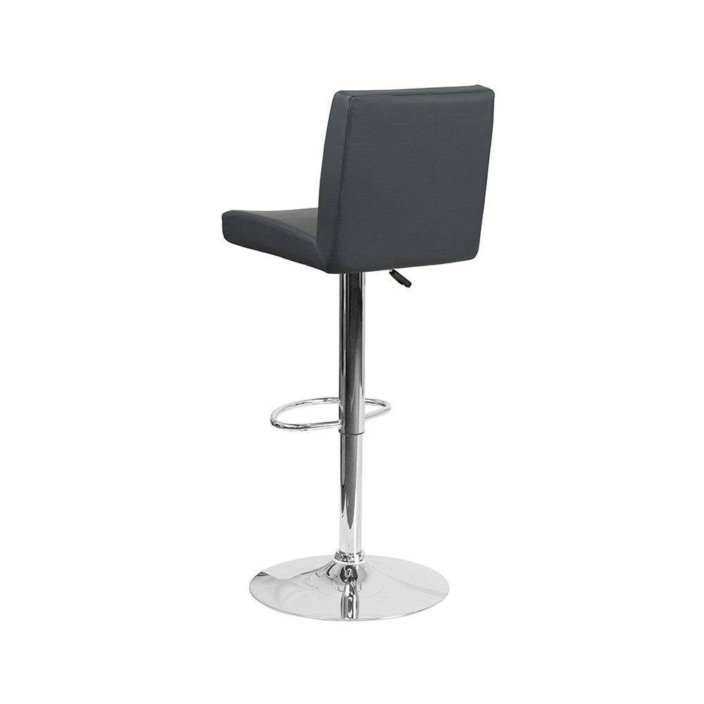 Contemporary Gray Vinyl Adjustable Height Barstool with Panel Back and Chrome Base