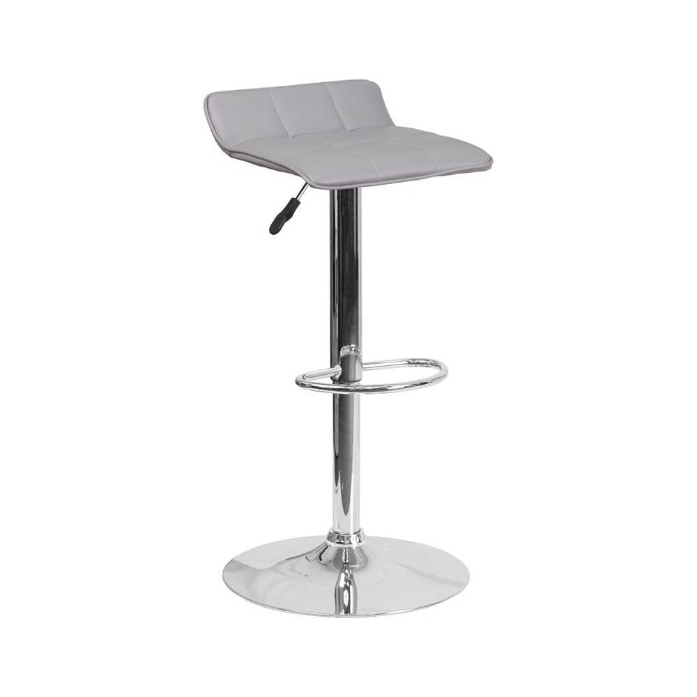 Contemporary Gray Vinyl Adjustable Height Barstool with Quilted Wave Seat and Chrome Base