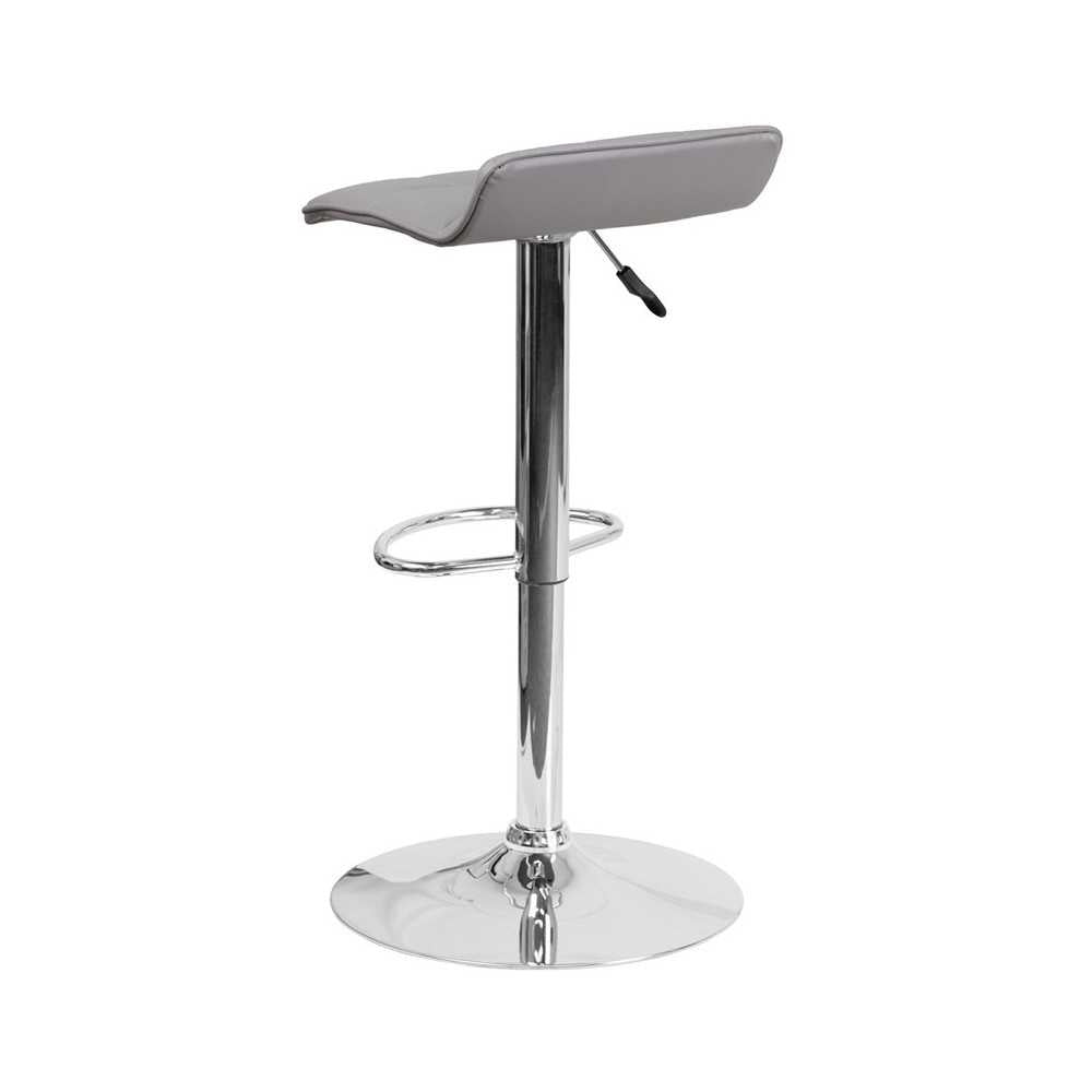 Contemporary Gray Vinyl Adjustable Height Barstool with Quilted Wave Seat and Chrome Base