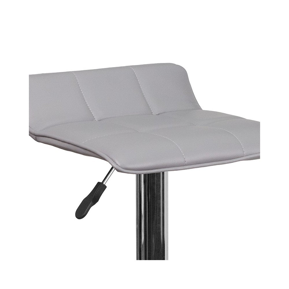 Contemporary Gray Vinyl Adjustable Height Barstool with Quilted Wave Seat and Chrome Base