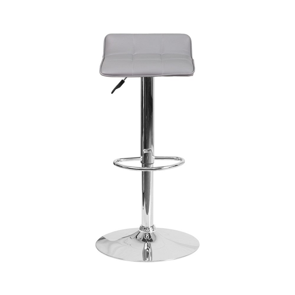 Contemporary Gray Vinyl Adjustable Height Barstool with Quilted Wave Seat and Chrome Base