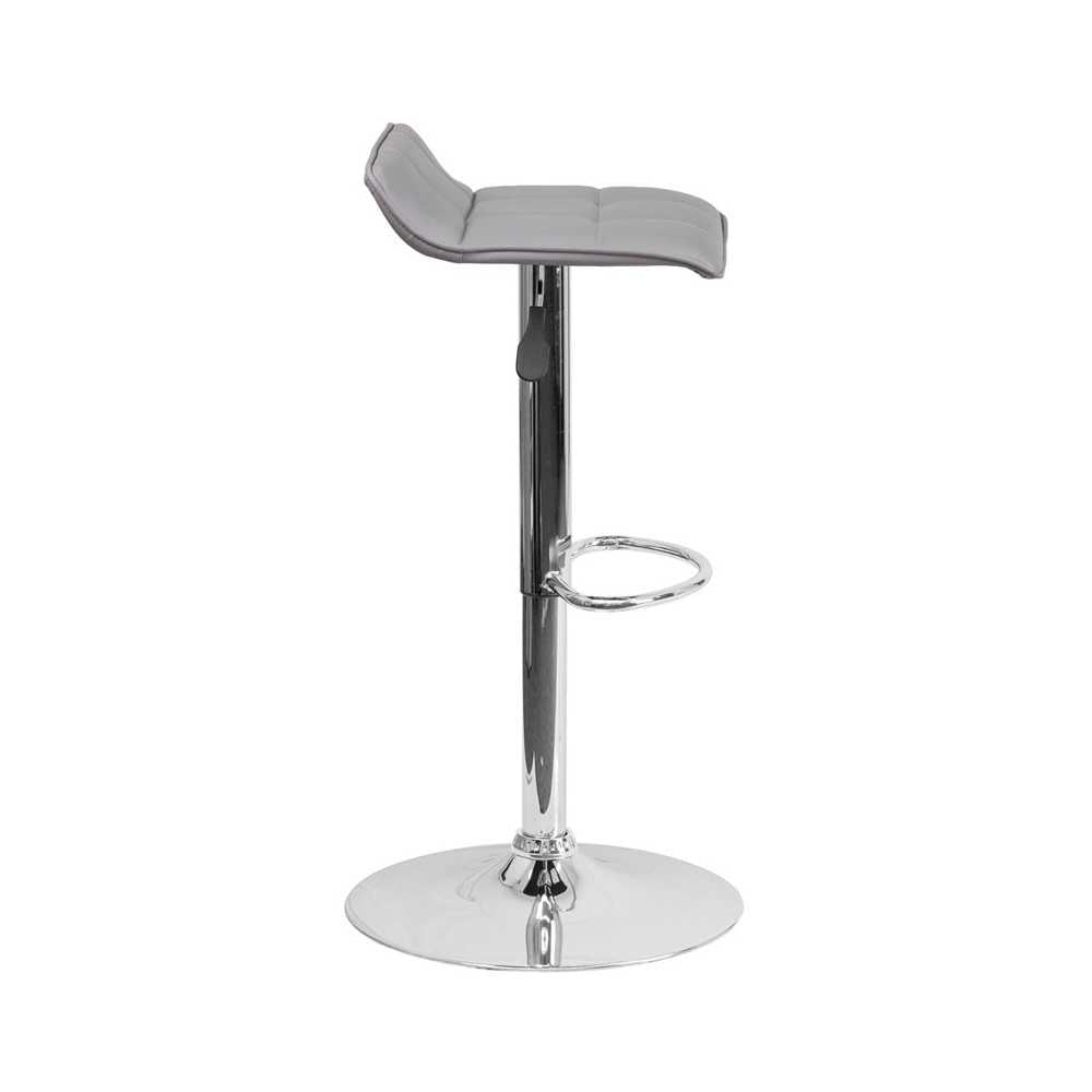 Contemporary Gray Vinyl Adjustable Height Barstool with Quilted Wave Seat and Chrome Base