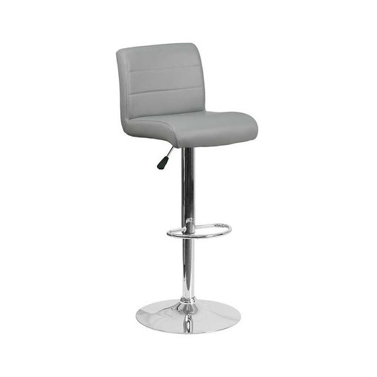 Contemporary Gray Vinyl Adjustable Height Barstool with Rolled Seat and Chrome Base