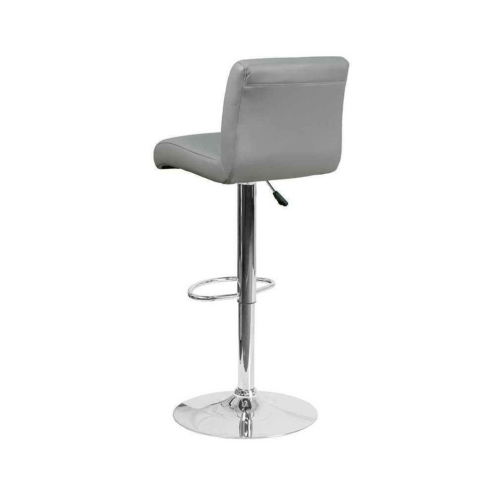 Contemporary Gray Vinyl Adjustable Height Barstool with Rolled Seat and Chrome Base