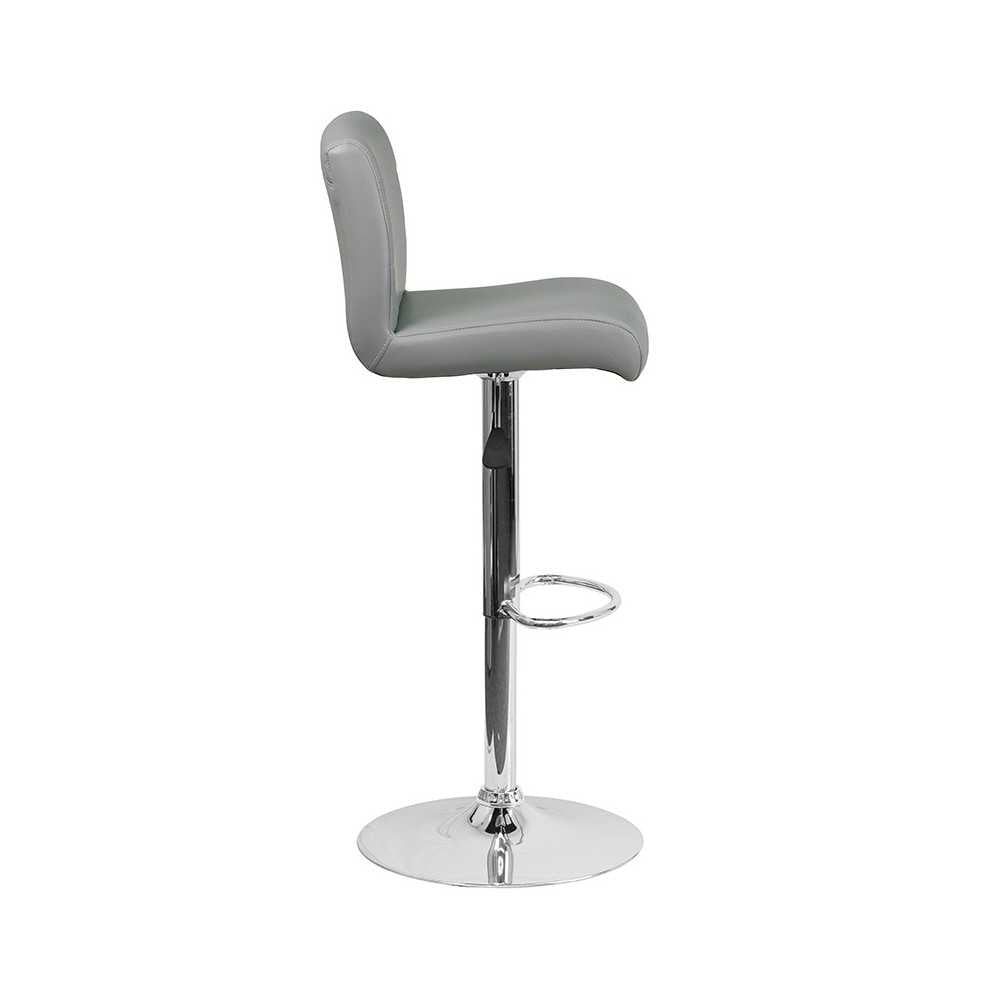 Contemporary Gray Vinyl Adjustable Height Barstool with Rolled Seat and Chrome Base