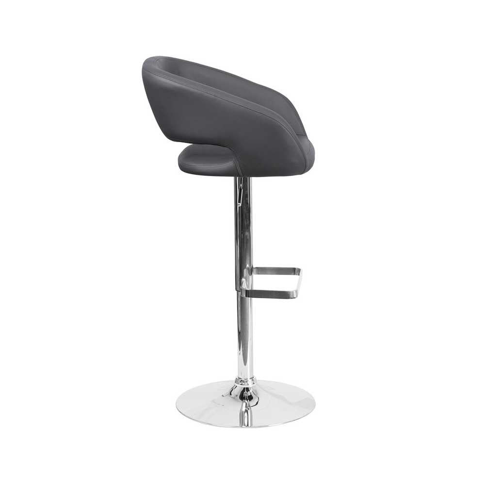 Contemporary Gray Vinyl Adjustable Height Barstool with Rounded Mid-Back and Chrome Base