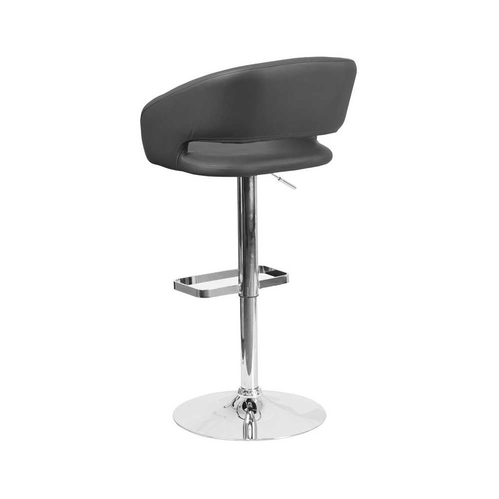 Contemporary Gray Vinyl Adjustable Height Barstool with Rounded Mid-Back and Chrome Base