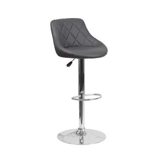 Contemporary Gray Vinyl Bucket Seat Adjustable Height Barstool with Chrome Base