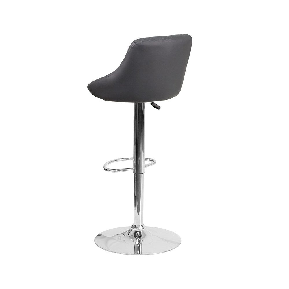 Contemporary Gray Vinyl Bucket Seat Adjustable Height Barstool with Chrome Base