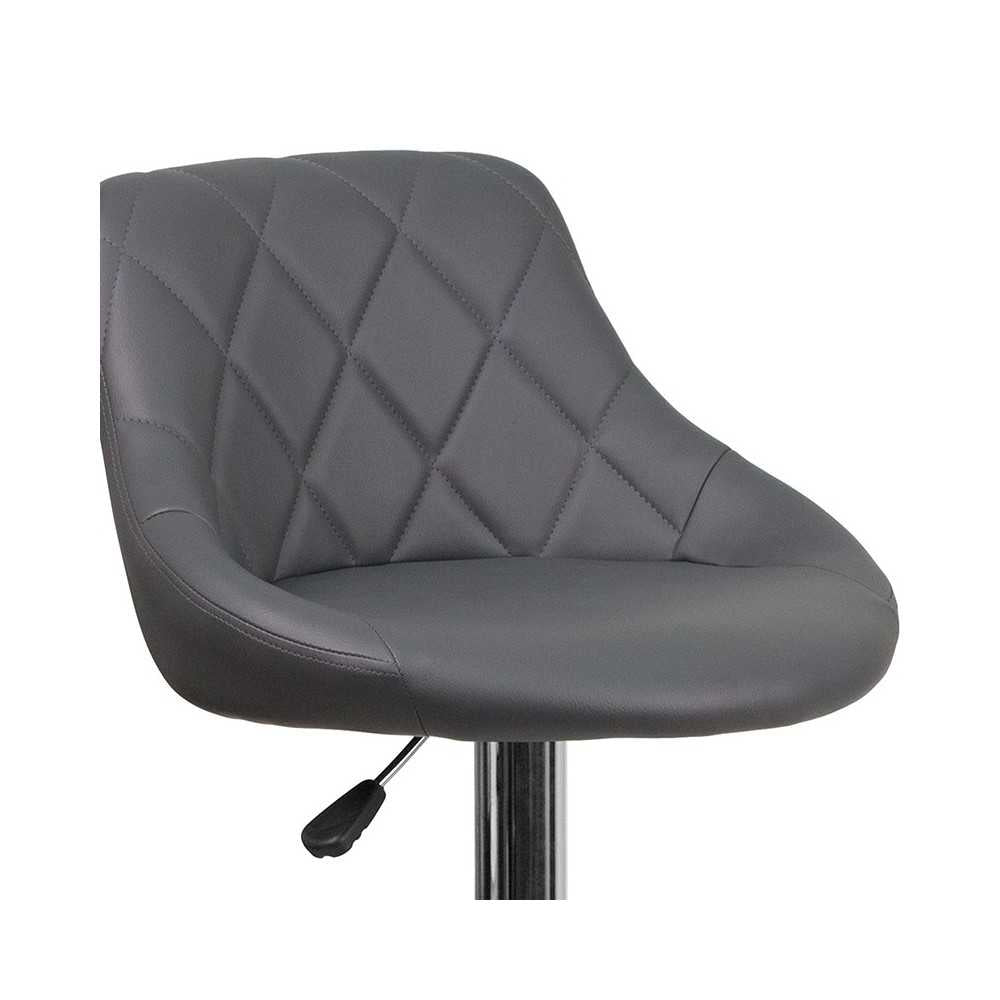 Contemporary Gray Vinyl Bucket Seat Adjustable Height Barstool with Chrome Base