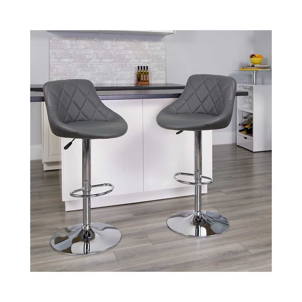 Contemporary Gray Vinyl Bucket Seat Adjustable Height Barstool with Chrome Base