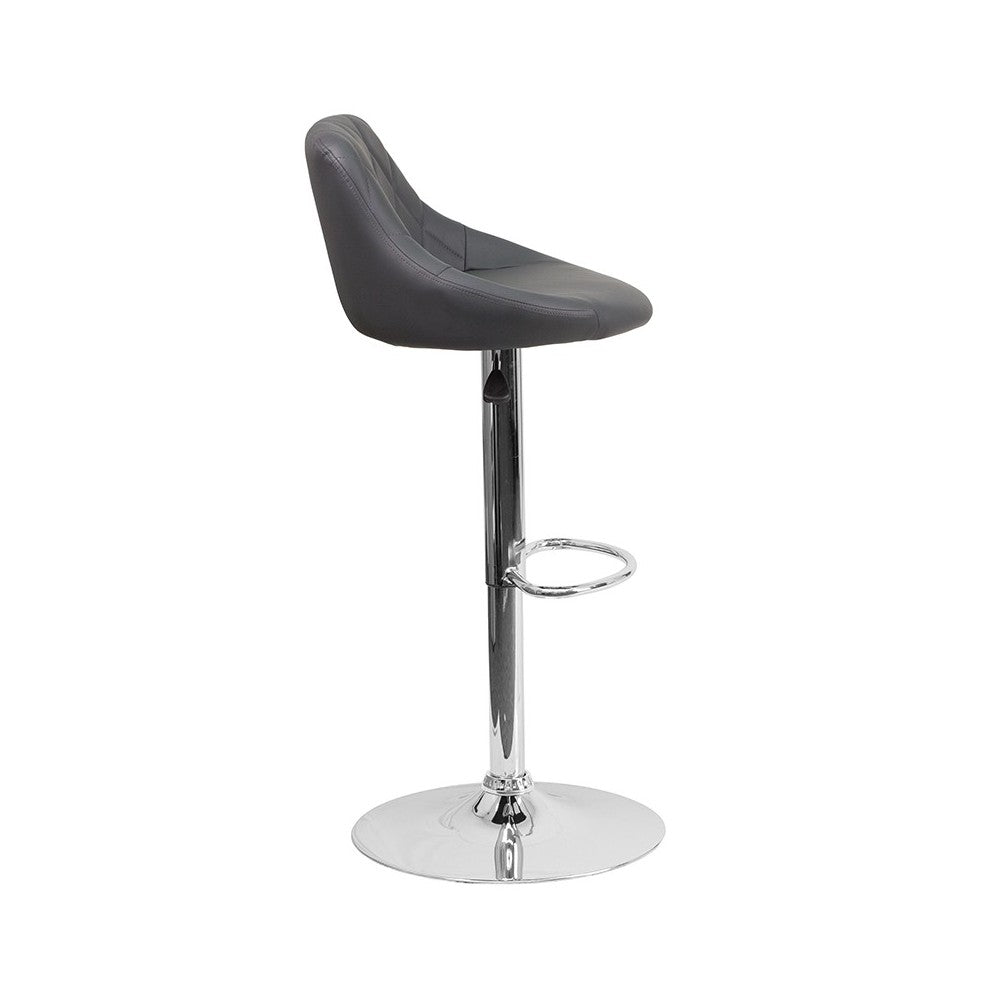 Contemporary Gray Vinyl Bucket Seat Adjustable Height Barstool with Chrome Base