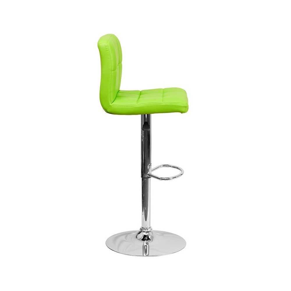 Contemporary Green Quilted Vinyl Adjustable Height Barstool with Chrome Base