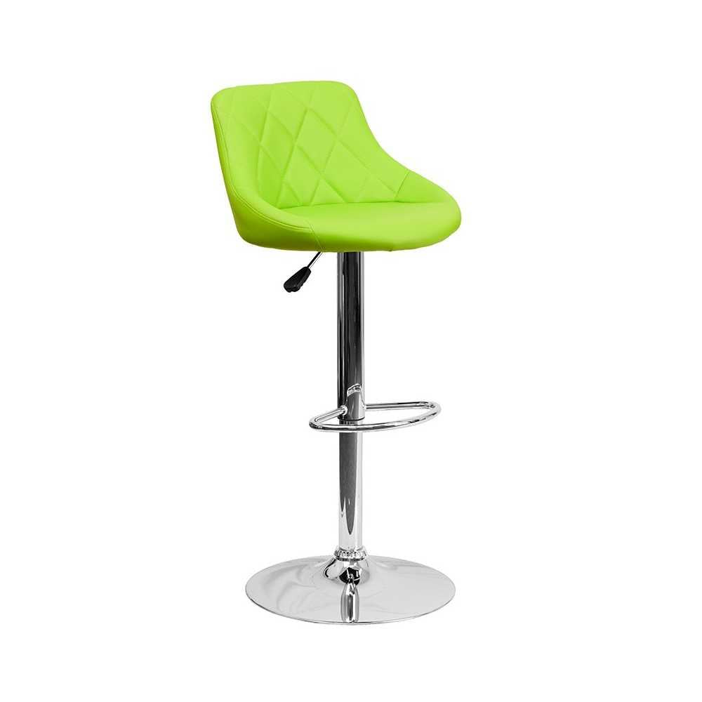 Contemporary Green Vinyl Bucket Seat Adjustable Height Barstool with Diamond Pattern Back and Chrome Base