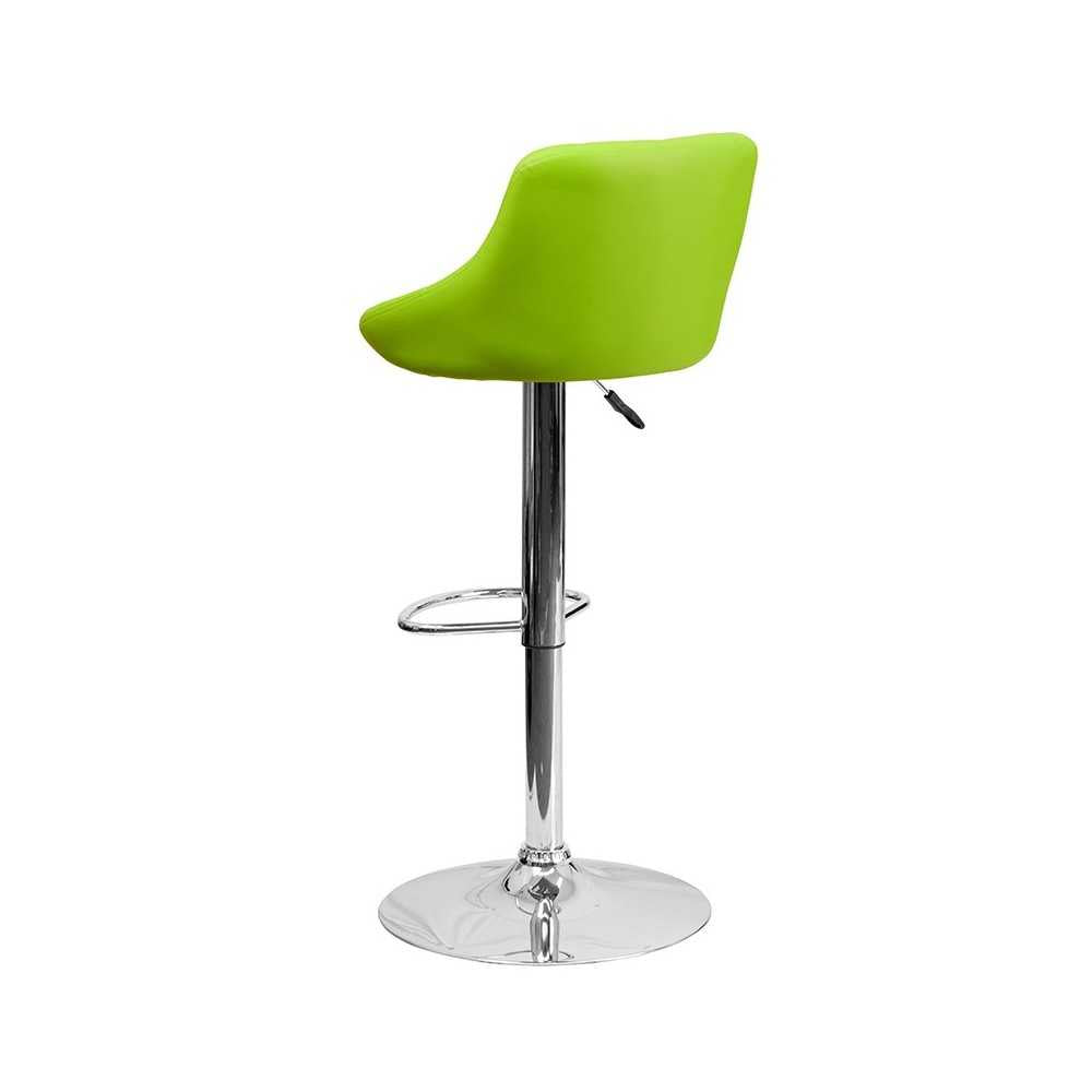 Contemporary Green Vinyl Bucket Seat Adjustable Height Barstool with Diamond Pattern Back and Chrome Base