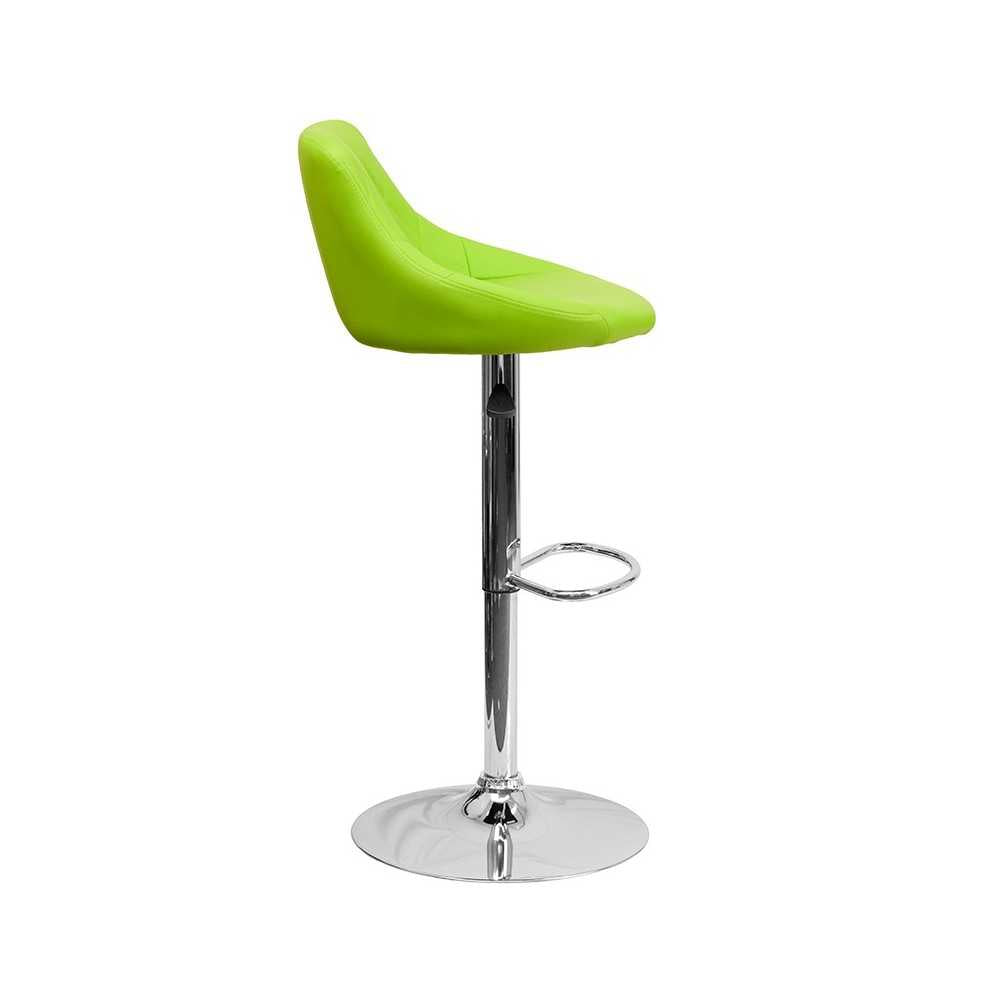 Contemporary Green Vinyl Bucket Seat Adjustable Height Barstool with Diamond Pattern Back and Chrome Base