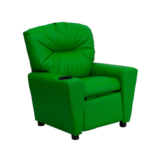 Contemporary Green Vinyl Kids Recliner with Cup Holder