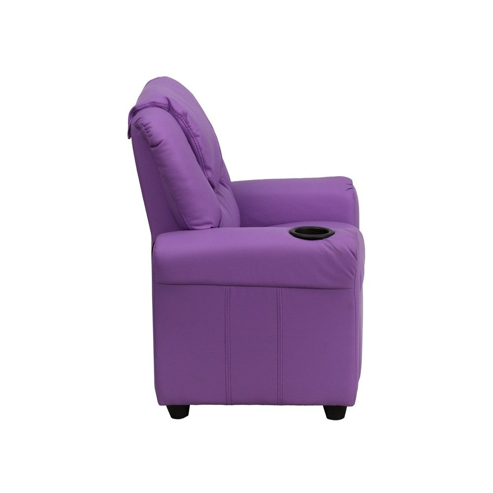 Contemporary Lavender Vinyl Kids Recliner with Cup Holder and Headrest
