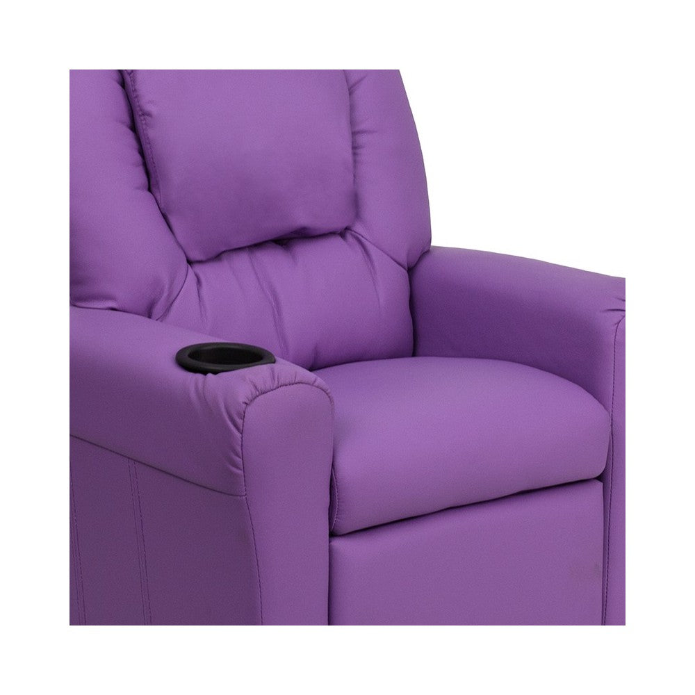 Contemporary Lavender Vinyl Kids Recliner with Cup Holder and Headrest