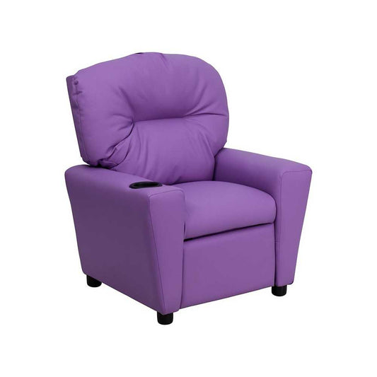 Contemporary Lavender Vinyl Kids Recliner with Cup Holder