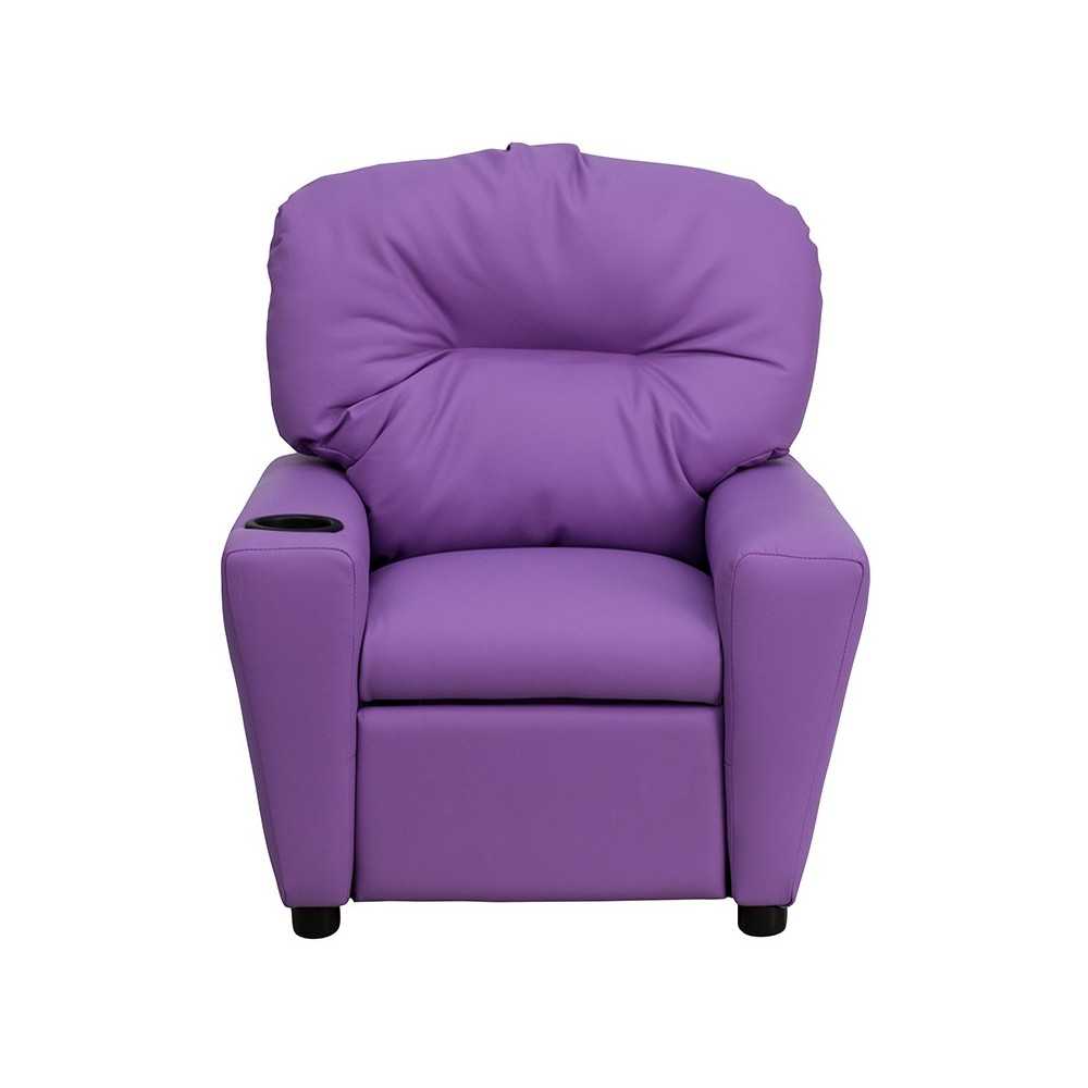 Contemporary Lavender Vinyl Kids Recliner with Cup Holder