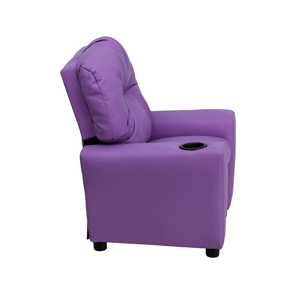 Contemporary Lavender Vinyl Kids Recliner with Cup Holder