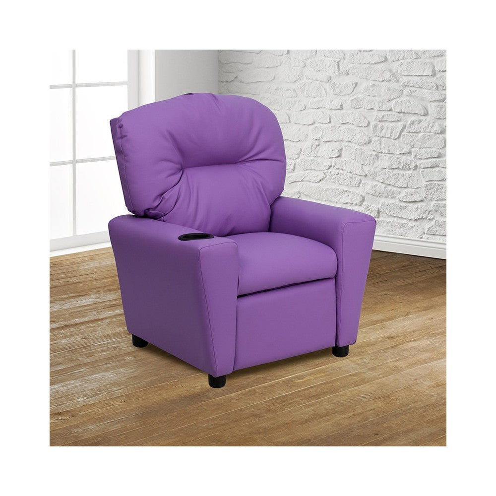 Contemporary Lavender Vinyl Kids Recliner with Cup Holder
