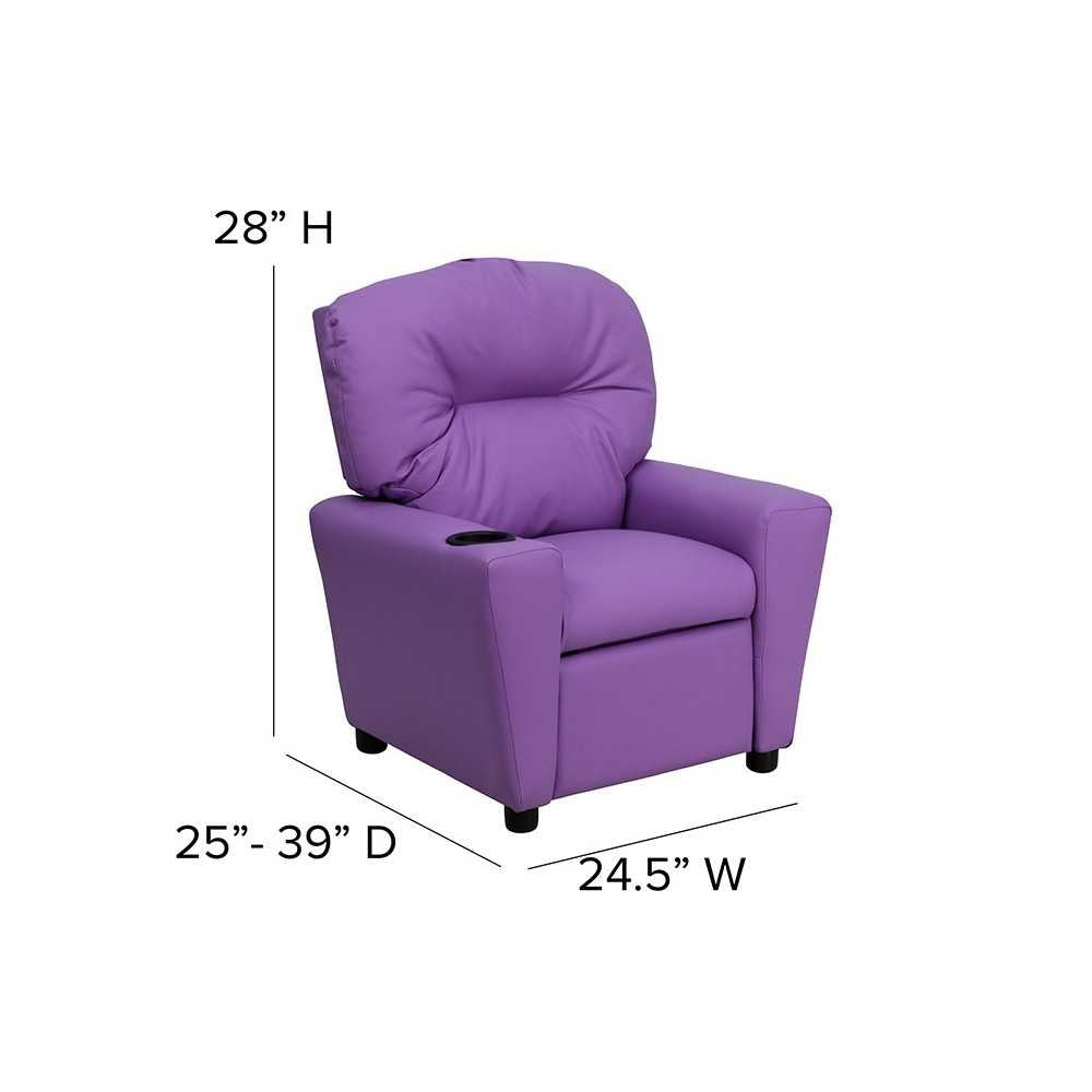 Contemporary Lavender Vinyl Kids Recliner with Cup Holder