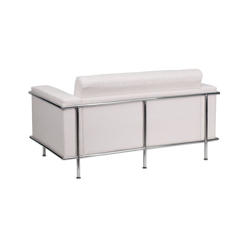 Contemporary Melrose White LeatherSoft Loveseat with Encasing Frame