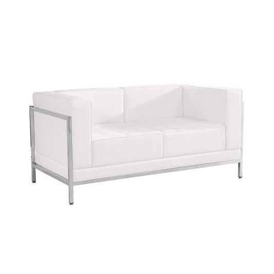 Contemporary Melrose White LeatherSoft Loveseat with Encasing Frame