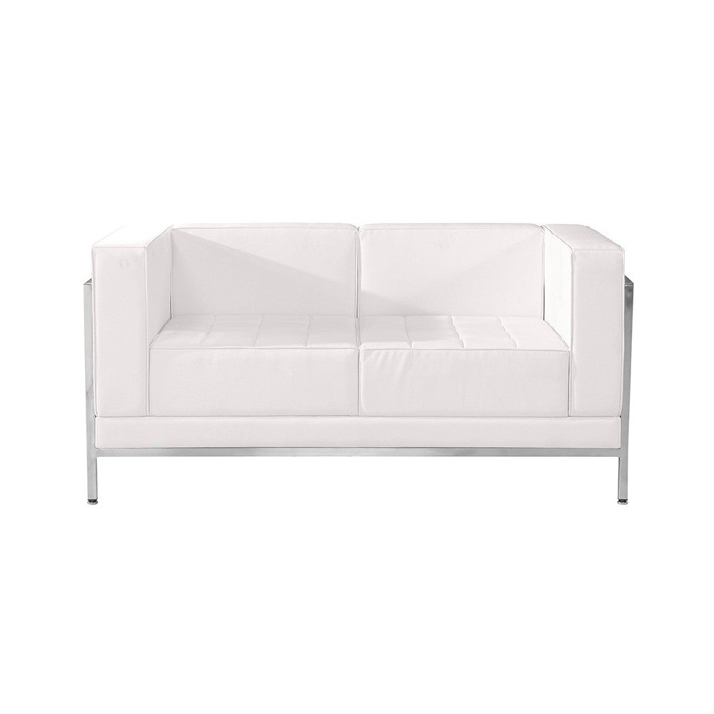 Contemporary Melrose White LeatherSoft Loveseat with Encasing Frame