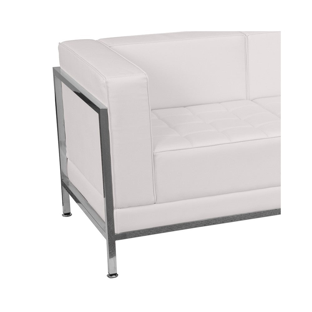 Contemporary Melrose White LeatherSoft Sofa with Encasing Frame